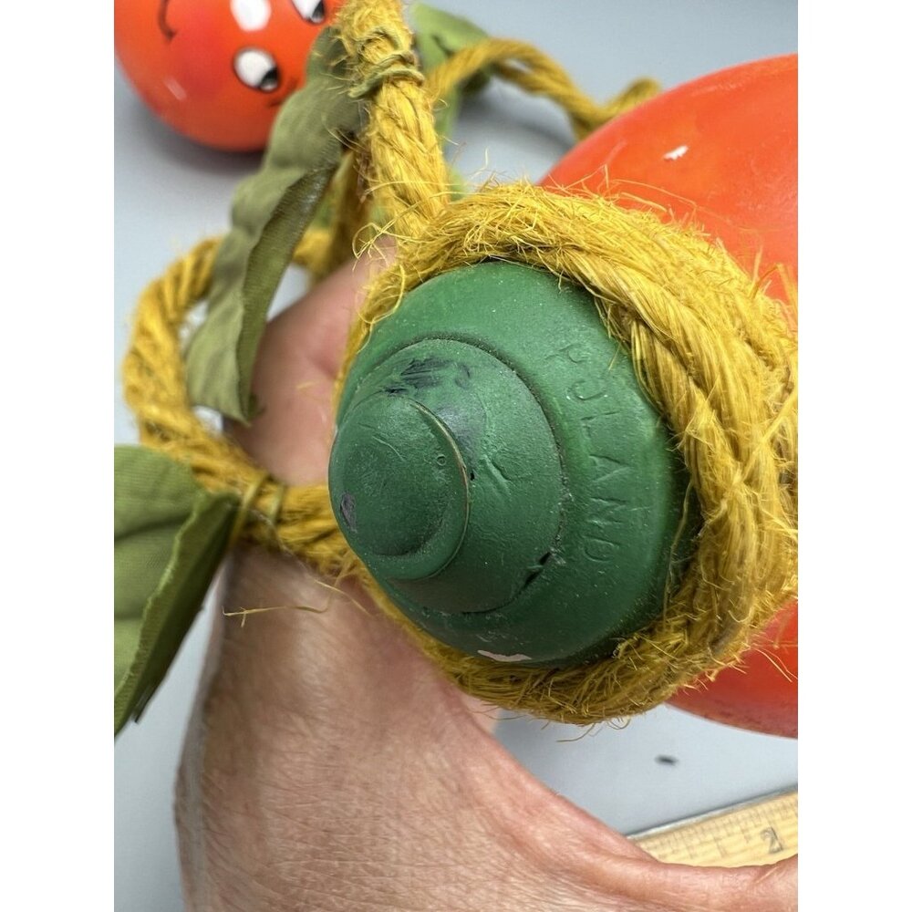 VTG Polish Halloween Pumpkin Glass Electric Light Bulbs Ornament Poland Raffia - Picture 5 of 13